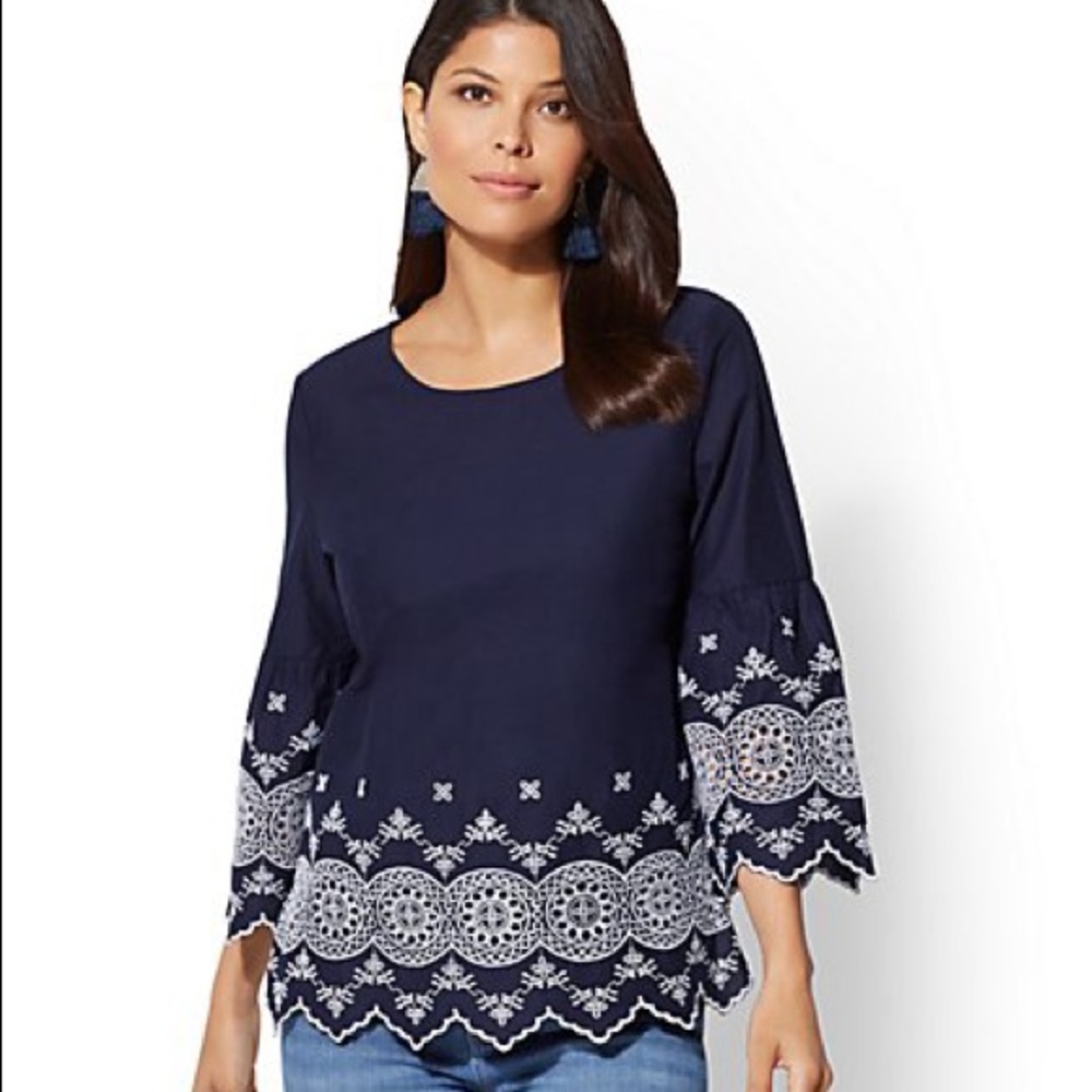 NY&C - Blue Eyelet Top - L